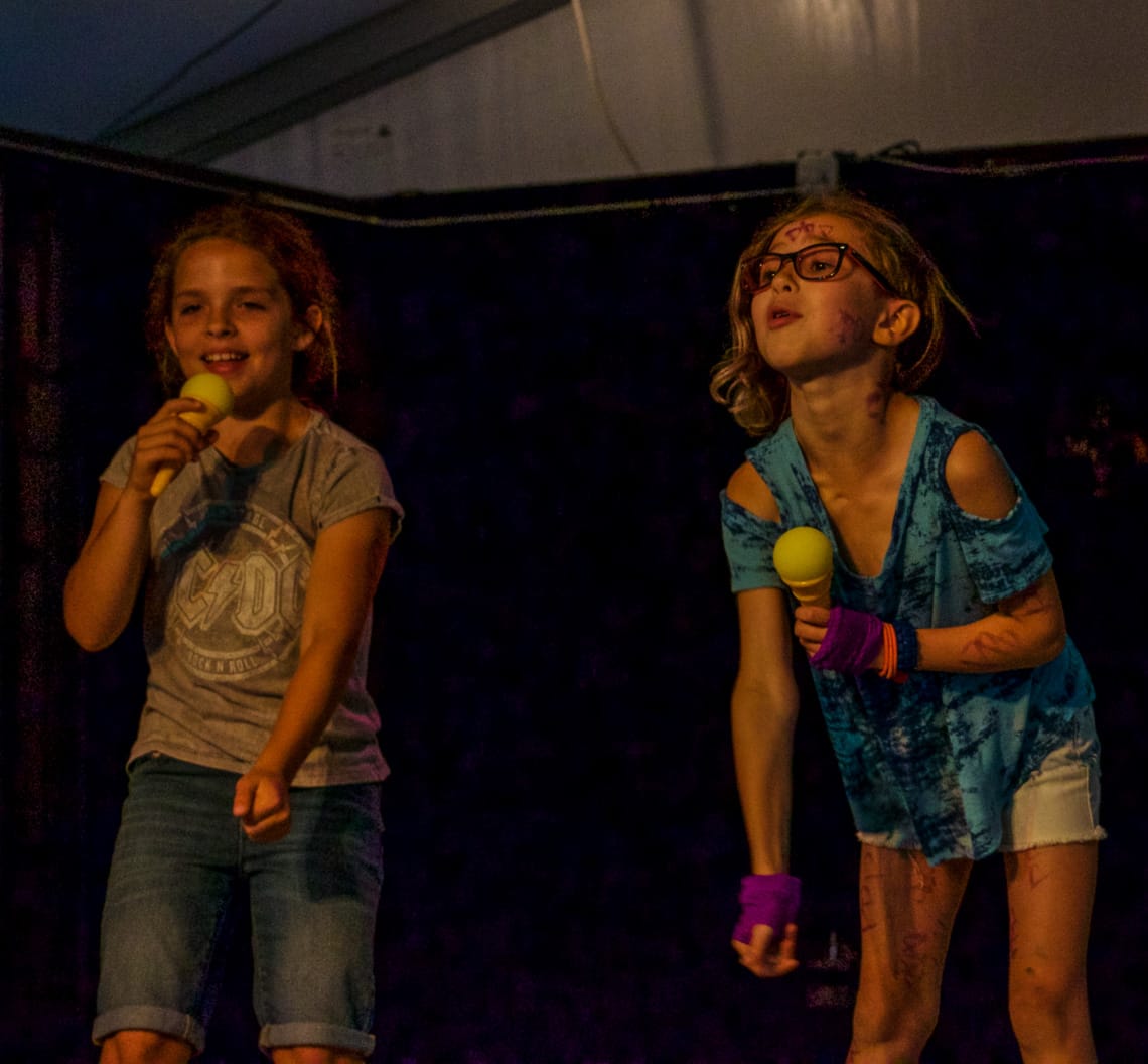 Girls doing lip sync on stage